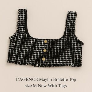 L’AGENCE Maylin Tweed Bralette Top – Black/Ecru – NWT $325 – Size M